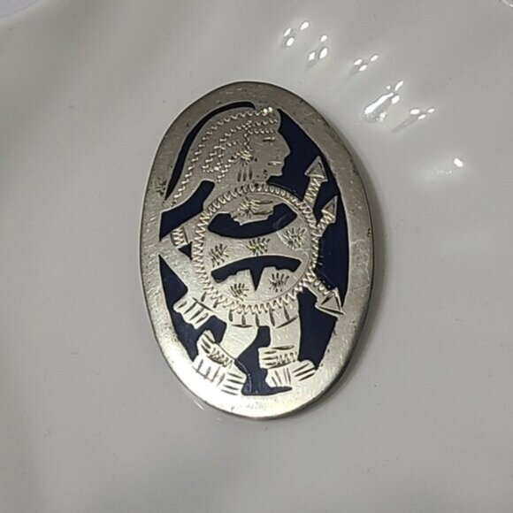 Vintage Boho Sterling Silver Lapis Lazuli Inlay Aztec Tribal Pendant Brooch Pin - Picture 6 of 9